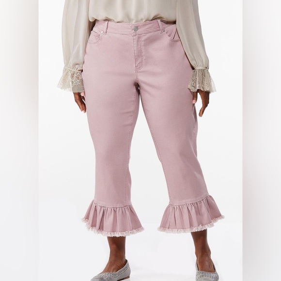 Cato Pants - CATO Ruffle Hem Cropped Jeans Size 12